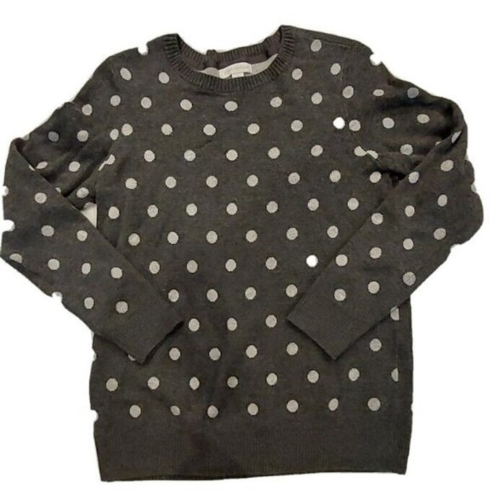 CHARTER CLUB Womens New Gray Polka Dot Long Sleeve‎ Sweater Small